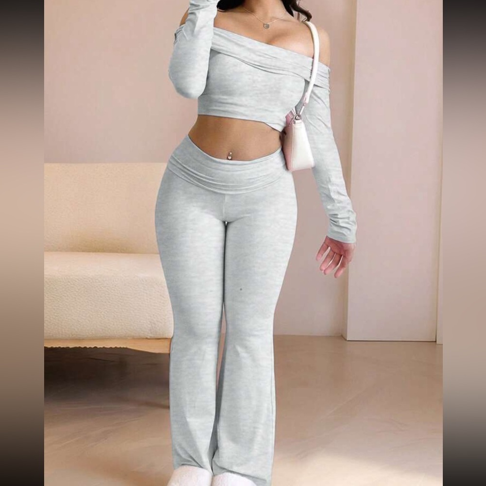 Gray Off-Shoulder Lounge Set